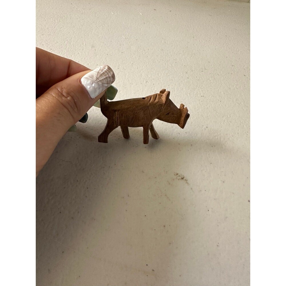 Vintage Hand Carved Sculptured Mini Warthog Wild Boar Pig Wooden Figurine
